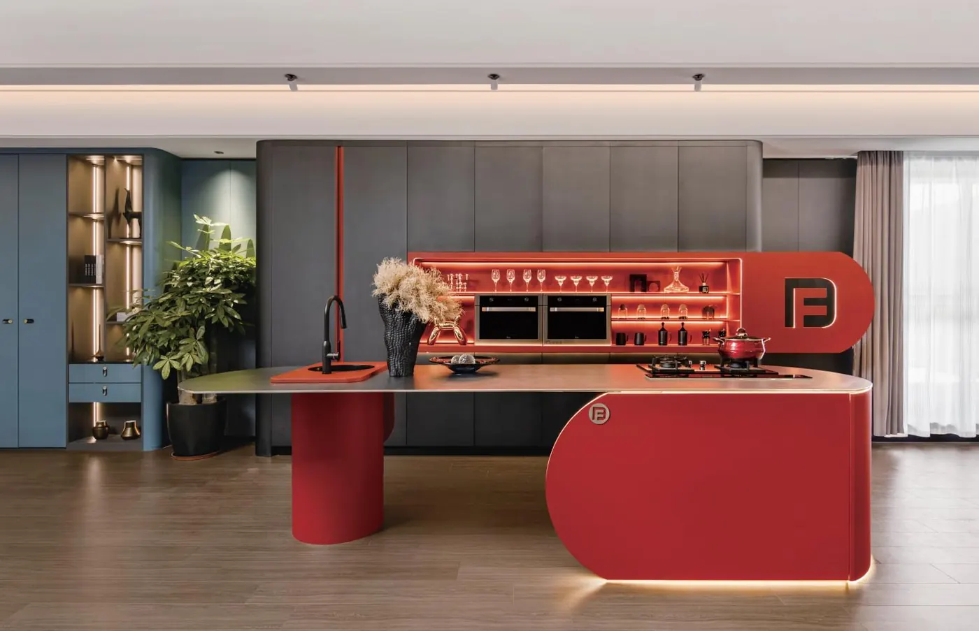 Fadior red kitchen and social dining stainless steel system
